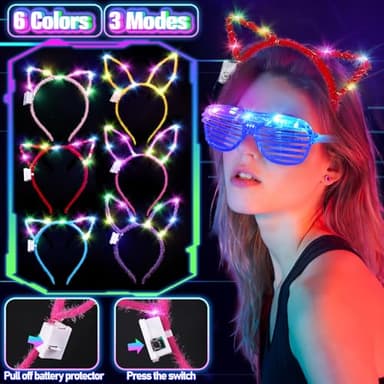 150PCS Glow in the Dark Party Supplies for Kids Adults, Light Up Party Favors with Light Up Glasses, Headband, Rings, 100 Glow Sticks Bulk Party Pack DIY Glow Necklaces Bracelets, Neon Party Supplies - Image 5