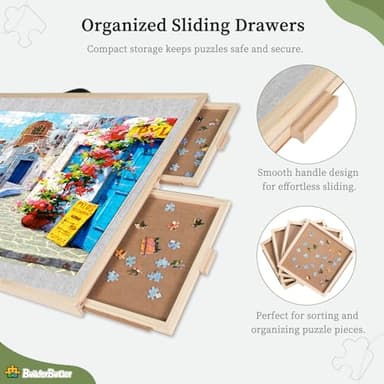 BuilderButler 2000 Pieces 2-in-1 Tilting & Rotating Puzzle Board, 40.16"x28.5"Portable Puzzle Table with 4 Drawers & Cover - Image 4