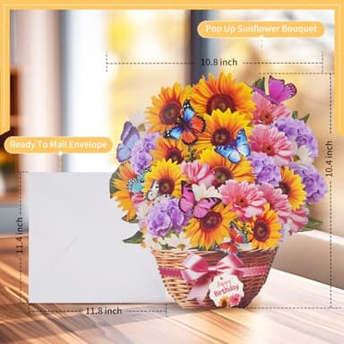 MZD8391 Birthday Cards with MUSIC & LIGHTS, Pop Up Happy Birthday Card, Sunflower & Butterfly, 10 Inch Life Sized Forever Flower Bouquet Gifts for Women Mom Grandma - Image 7