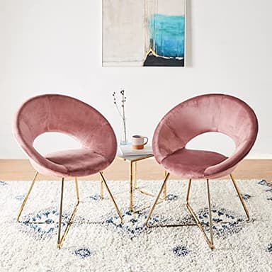 CangLong Modern Velvet Accent Upholstered Make-up Stool Home Office Guest Reception Dining Leisure Lounge Chairs with Golden Legs Set of 2, Pink 1 - Image 8