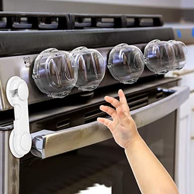 Mom's Choice Gold Awards Winner - Stove Knob Covers for Child Safety (5 + 1 Pack) Double-Key Design and Upgraded Universal Size Gas Knob Covers Clear View Childproof Oven Knob Covers for Kids and Pets - Image 1