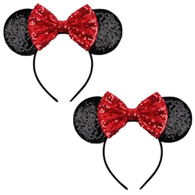 FANYITY Mouse Costume Ears,2 Pcs Mouse Ears Headbands for Girls & Women Party,Size Free (RED 2) - Image 1
