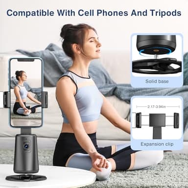 Auto Face Tracking Tripod 360° Rotating Cell Phone Photo and Video Kits Stand, No App, Camera Stand with Remote and Gesture Control, Rechargeable Smart Shooting Stand for Live Recording Tiktok(Black) - Image 5