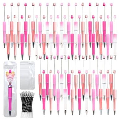 DASTTUIS 300 Pieces DIY Beadable Pen Kit – 100 Plastic Ballpoint Pens with Refills & Bags – School Supplies, Office Accessories & Decorative Items for Students & Teachers (Pink) - Image 1
