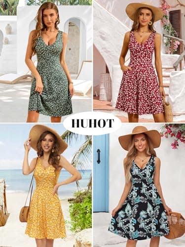 HUHOT Sundresses for Women 2025 Spring Baby Shower Dress Summer Casual Wedding Guest V Neck Sleeveless Midi Dresses with Pockets Dresses for Women 2025 - Image 6