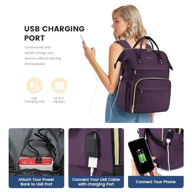 LOVEVOOK College Laptop Backpack, 15.6 Inch Travel Backpack for College, Waterproof Work Backpack Woman for Teacher Nurse Anti-theft Travel Back Pack, Gifts for Women,Dark Purple - Image 3