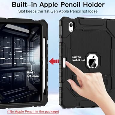 ZoneFoker Case for iPad (A16) 11th/10th Generation 11/10.9 inch 2025/2022, Heavy Duty Military Grade Shockproof Rugged Cover with Pencil Holder/Stand for i Pad 11th / 10 th Gen (Black) - Image 5
