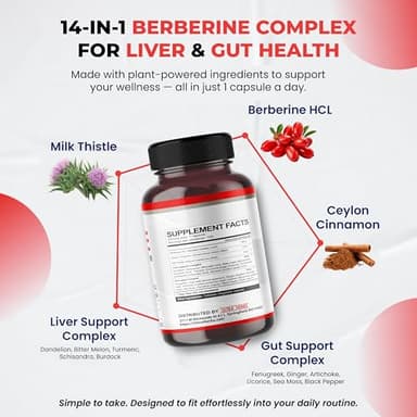 Ultra Herbs Premium Berberine with Cinnamon, Milk Thistle *USA Made & Test* Promotes Liver Function, Gut Health, Immunity (150 Count (Pack of 1)) - Image 3