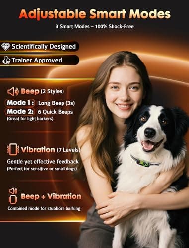 Dog Bark Collar, Smart Bark Collar for Small Dogs 5-15lbs Medium Large Dogs, Effective AI Barking Collar with Adjustable Beep Vibration Modes & 7 Sensitivity, Automatic Anti Barking Device for Dog - Image 3