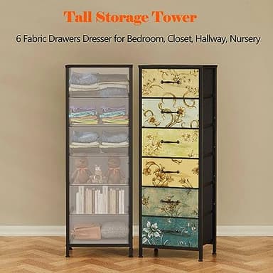 Furnulem Tall 6 Drawers Dresser, Vintage Storage Organizer Unit with Fabric Bins for Bedroom, Living Room, Closet, Nusery, Dorm, Entryway, Bedside Furniture, Sturdy Metal Frame, Wood Top - Image 7