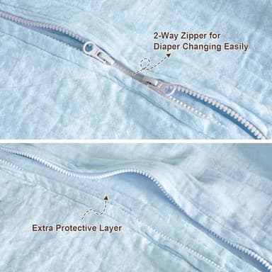 PHF 100% Muslin Cotton Baby Sleep Sacks, 6-12 Months Sleep Sack with 2-Way Zipper, 2 Pack Cooling Unisex 0.5 TOG Breathable Medium Size Sleeveless Baby Wearable Blanket, White & Blue - Image 5