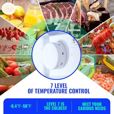 Small Refrigerator with Freezer Double Door Mini Fridge Adjustable Glass Shelves, Detachable Handle,7 Level Temperature Control Fridge for Dorm, Office, Apartment Blue - Image 5