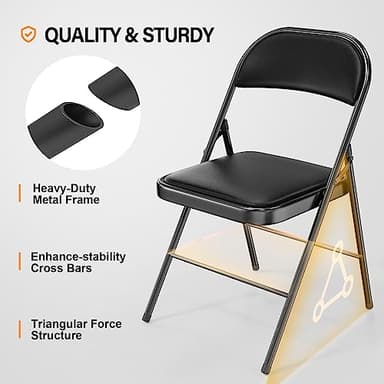 VINGLI 4 Pack Folding Chairs with Padded Seats, Metal Frame with Pu Leather Seat & Back, Capacity 350 lbs, Set of 4, Black - Image 4
