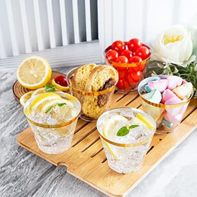 Ciaell 200PCS Gold Plastic Cups - 9Oz Heavy Duty Disposable Clear Plastic Cups with Gold Rim for Wine, Cocktail, Party & Wedding & Thanksgiving - Image 6