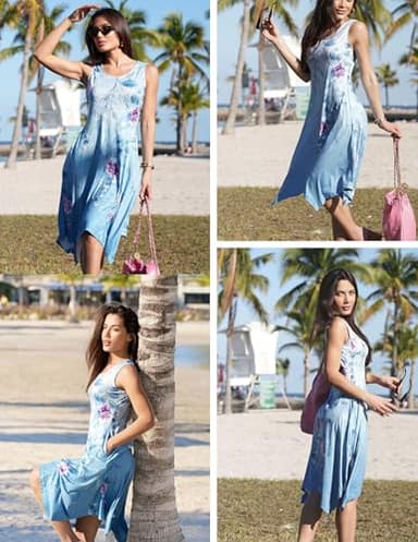 Zeagoo Tropical Dresses for Women Casual Summer O Neck Sleeveless Boho Print Dress Loose Sundress with Pockets - Image 5