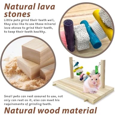 kathson Hamster Wood ledges Platform, Wooden Chinchilla Ledges Platform with Lava Ledge Blocks Chew Toys Pet Cage Resting Wooden Shelf Chinchilla Cage Accessories for Hamster Guinea-Pigs Mouse - Image 2