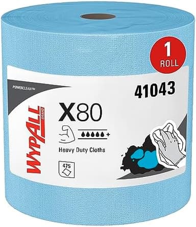 WypAll PowerClean X80 Cloths Heavy Duty Wipes (41043), Jumbo, Extended Use Towels, Blue (1 Roll of 475 Sheets, 475 Sheet Total - Image 3