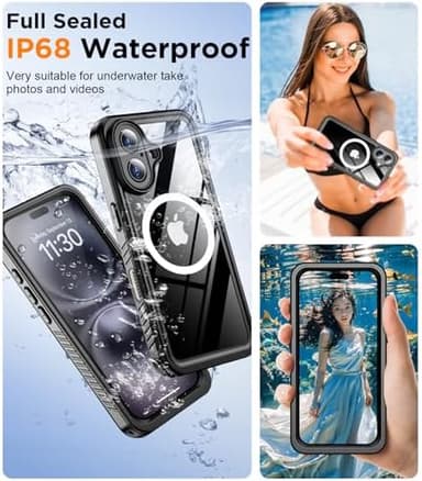 Temdan Magnetic for iPhone 16 Case Waterproof,Built-in Screen Protector[IP68 Underwater][Upgrade Military Dropproof][Compatible with MagSafe] Full Body Shockproof for Case 6.1''-Black - Image 5