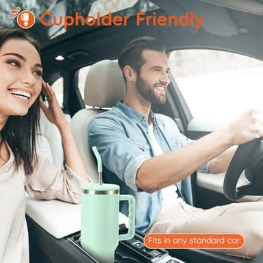 VUSIGN 40 oz Tumbler with Handle and Straw Lid, Stainless Steel Vacuum Insulated Tumbler Travel Mug Water Bottle Cup for Water Iced Tea Coffee Smoothie Car, Light Green - Image 3