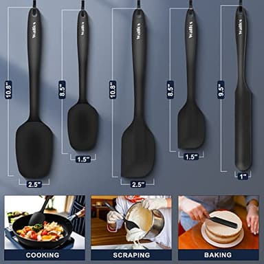 Walfos Silicone Spatula Set of 5 - (600°F) High Heat Resistant Kitchen Scraper Spatulas, One-Pieces Seamless Design, Perfect for Cooking Mixing & Baking - BPA Free and Dishwasher Safe,black - Image 4