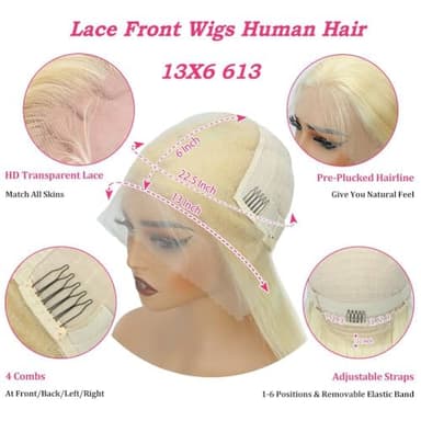 ENFLOKT 613 13x6 Lace Front Wig Human Hair 200% Density Straight Blonde Lace Frontal Wigs Human Hair Pre Plucked Blonde HD Lace Front Wig 24inch Glueless Wigs for Women - Image 3