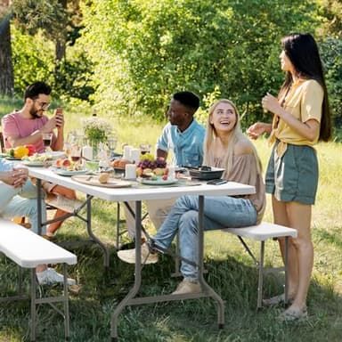 VINGLI Picnic Table Set with 2 Benches, 6 Feet Camping Table Chair Set,3-Piece Folding Furniture for Indoor or Outdoor Use, Smooth Tabletop, White - Image 9
