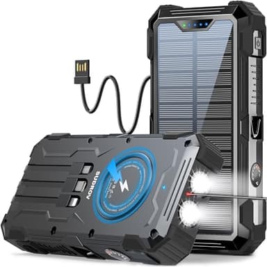 Solar Charger Power Bank, 42,800mAh Wireless Portable Charger with USB-C in/Output, QC3.0 Fast Charging 15W 4 Ports Outdoor Battery Pack Built-in LED Flashlight, for iPhone, Galaxy, iPad etc - Image 1