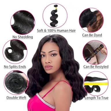 Rao 3 Bundles Body Wave Human Hair 12A Body Wave Human Hair Bundles 100% Unprocessed Brazilian Virgin Hair Double Weft Quick Weave Bundles Human Hair Extensions For Women 26 28 30 Inch Natural Black - Image 4