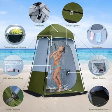 Camping Shower Tent, 7.9 FT Oversize Changing Tents, Portable Outdoor Bathroom Toilet Tent with Floor, Easy Set Up Privacy Shelter for Dressing, Hiking, Fishing, UPF50+ - Image 4