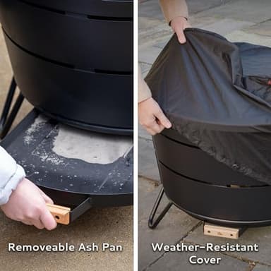 TIKI 27.5-Inch Smokeless Reunion Fire Pit, Large Outdoor Fire Pit for Gatherings, Wood Burning with Removable Ash Pan & Weather-Resistant Cover, Modern Black Design – Perfect for Patio & Backyard - Image 6