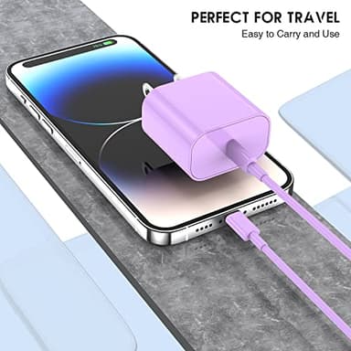 10ft iPhone Charger Fast Charging, for iPhone 14 13 12 Fast Charger,20W USB C Wall Charger with Type C to Lightning Cord,iPhone Fast Charging Cable for iPhone 13/14/12 Pro Max Plus/11,iPad-3PCS-Purple - Image 8
