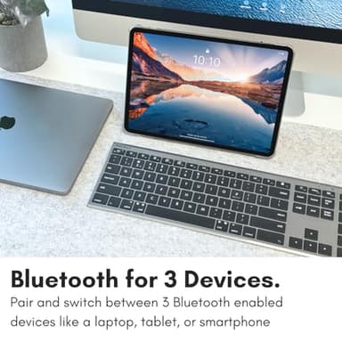 Macally Wireless Bluetooth Keyboard for Mac - Compatible Apple Keyboard or MacBook Pro/Air, iMac - Multi-Device, Up to 3 Devices with 110 Keys, 20 Shortcuts, Numeric Keypad, and Rechargeable - Image 3