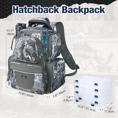 Piscifun Fishing Tackle Backpack with 4 Trays, Large Outdoor Storage Tackle Bag with Protective Rain Cover, VEIL Camouflage - Image 6