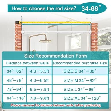 YNL Tension Shower Curtain Rod 34-66 Inch, Adjustable Spring Tension Curtain Rod No Drilling, Non-Slip, Never Rust, Stainless Steel, for Small Window Laundry Door Entryway,White - Image 9