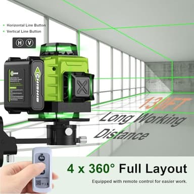 16 Lines Green Laser Level Kit -4x360° 4D Self-Leveling Cross Line Laser Level, Rotary Base and Accessories for Construction, Home Improvement and Picture Hanging,Portable Hard Carry Case Included… - Image 2