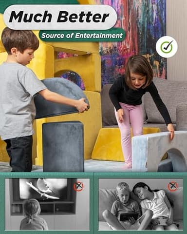 Lunix LX15 14pcs Modular Kids Play Couch, Child Sectional Sofa, Fortplay Bedroom and Playroom Furniture for Toddlers, Convertible Foam and Floor Cushion for Boys and Girls, Gray - Image 4