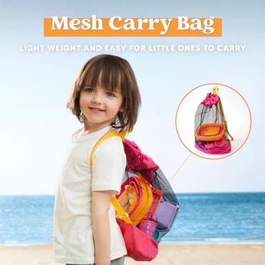 Sloosh Beach Sand Toys Set - Pink Dump Truck Car Toy with Sand Molds, Collapsible Buckets Mesh Bag Shovels Castle Ice Cream Mold for Ages Kids Toddlers Sandbox Toys Gifts Travel Vacation (Foods) - Image 5