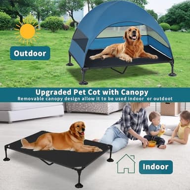 Elevated Dog Bed with Canopy, Raised Outdoor Dog Cot with Stable Anti-Slip Feet, Pet Bed with Removable Canopy Shade Tent, Dog Bed for Indoor Outdoor (Blue, 50.0" L x 32.0" W x 42.5" Th) - Image 7