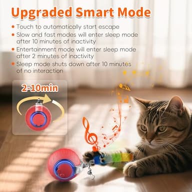 UPSKY Interactive Cat Toy Ball for Indoor Cats, Automatic Moving Electric Rolling Cat Ball Toy, 3-Speed Modes Smart Kitten Toys with Sounds, USB Rechargeable & Sturdy for Bored Kittens/Adult Cats - Image 6