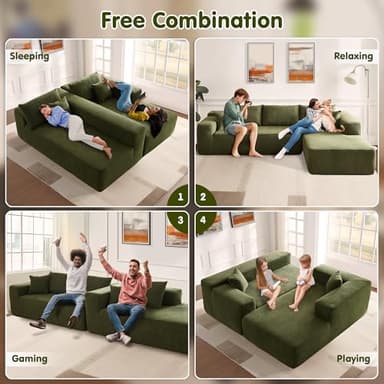 ovios 104" Cloud Sectional Couch with L-Shape Chaise,Modern Modular Sofa with Deep Seat, Upholstered Couches for Living Room Bedroom,No Assembly Required, Green (Cloud Velvet) - Image 6