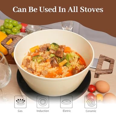 ZHANG XIAO QUAN SINCE 1628 Pots and Pans Sets Non Stick, PTFE/PFAS/PFOA Free Pots and Pans, 10Pcs Aluminium Non Toxic Cookware Set, Cream White Pots and Pans Set - Image 5