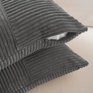 Fancy Homi 2 Packs Dark Gray Decorative Throw Pillow Covers 18x18 Inch for Living Room Couch Sofa, Rustic Farmhouse Boho Home Decor, Soft Corss Corduroy Patchwork Textured Square Cushion Case 45x45 cm - Image 4