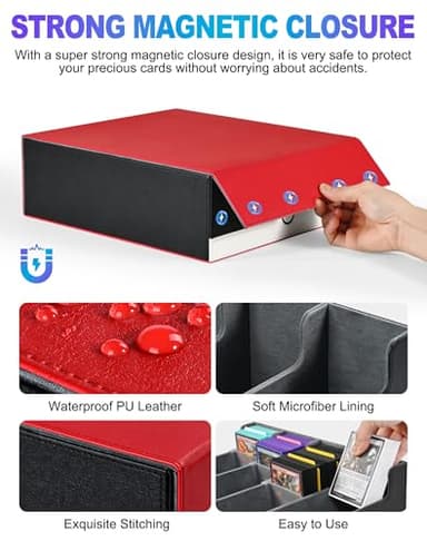 UAONO Card Storage Box for Trading Cards, 2400+ MTG Commander Deck Box With 24pcs Colorful Divider, Card Case Fits for Magic TCG PTCG Sports Game (Red&White) - Image 3