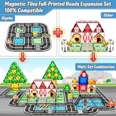 Magnetic Tiles Roads Construction Toys, Traffic Themed Building Blocks Set, Toddler Kids Toys for 3+ Year Old Boys Girls, Montessori STEM Sensory Games, Preschool Learning Educational Birthday Gifts - Image 4