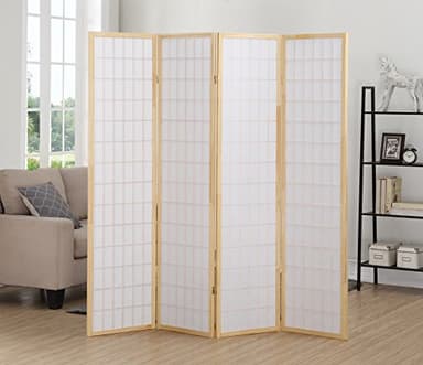 Roundhill Furniture Oriental Shoji 4 Panel Screen Room Divider, Natual - Image 2