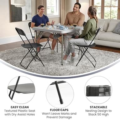 Flash Furniture Hercules Set of 10 Indoor/Outdoor Heavy-Duty Plastic Folding Chairs, Foldable Commercial Stacking Chairs with 650-lb. Static Weight Capacity, Black - Image 5