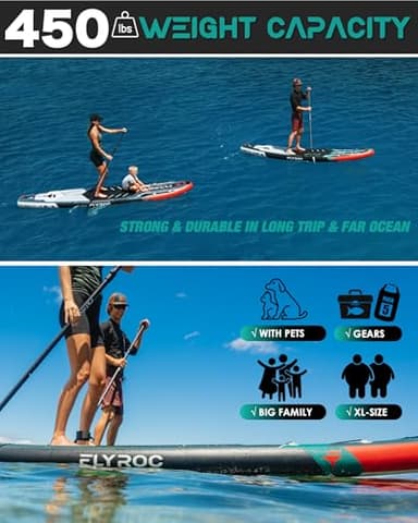 11'6x35'' Extra Wide Inflatable Paddle Board, 450lb Capacity Stand Up Paddle Board for Adults (x3), Stable Inflatable SUP, All Skill Levels, 3 Handles, 100L Backpack, 3PCS Paddle, 5L Dry Bag - Image 5