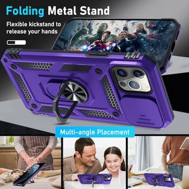 Janmitta Case for iPhone 16e Phone Cover Built in Slide Camera Lens Cover+Screen Protector,Heavy Duty Shockproof Full Body PhoneCase with Finger Ring Holder Kickstand,2025 Purple - Image 2