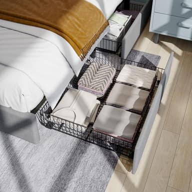 SHA CERLIN Upholstered Full Size Platform Bed Frame with 4 Storage Drawers, Adjustable Headboard with Square Stitched Button Tufted Design, Wooden Slat Support, No Box Spring Needed, Light Grey - Image 5