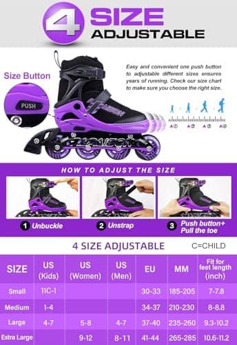 PAPAISON Adjustable Inline Skates for Kids and Adults with Full Light Up Wheels, Outdoor Roller Skates for Girls and Boys, Men and Women - Image 3